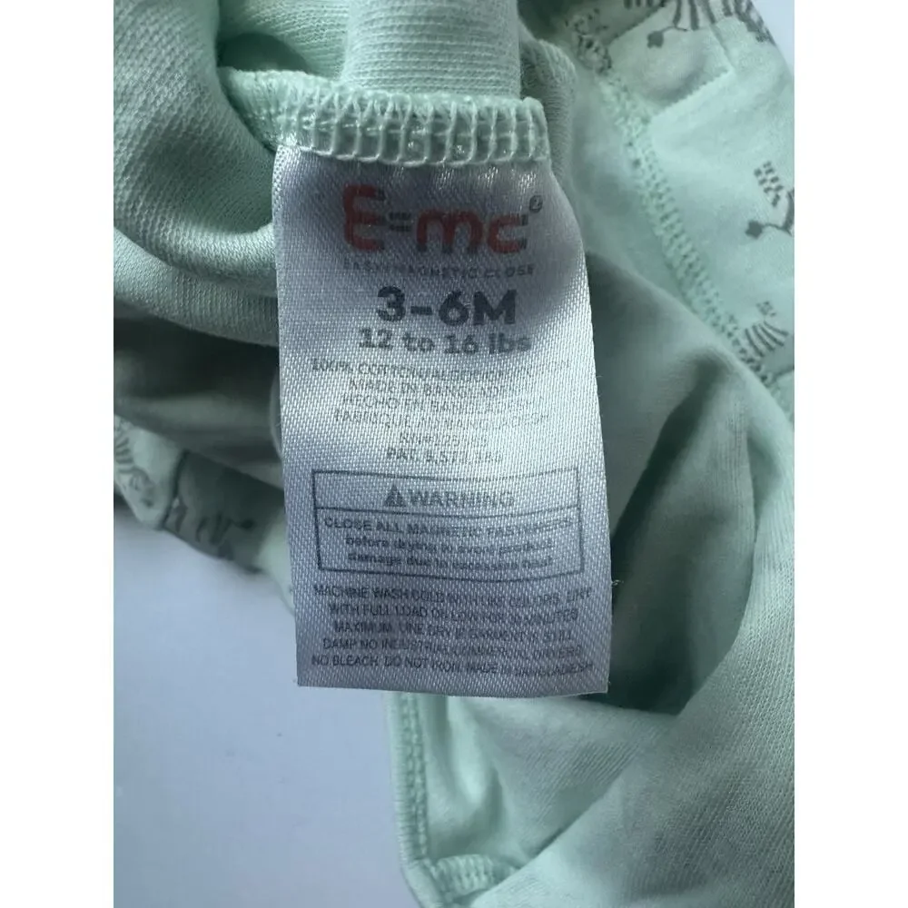 EMC Baby Zebra Footed Sleeper 3-6M Mint Green Magnetic Close Pajamas